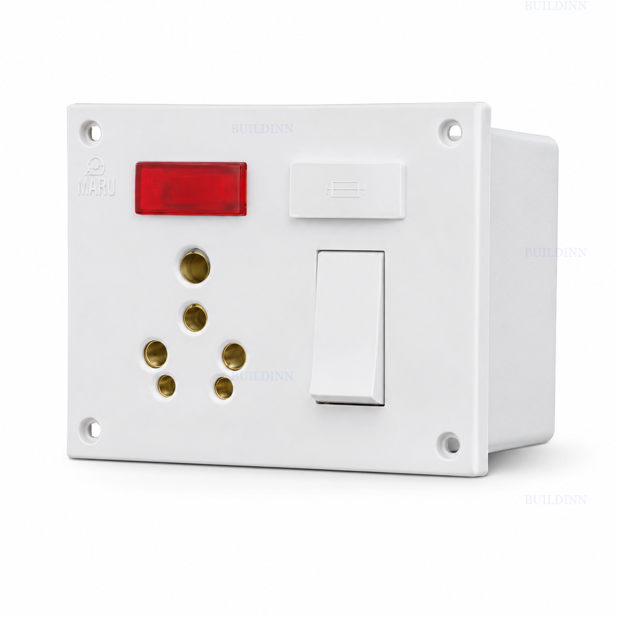 Maru 1026 6A/16A 5-in-1 Universal Socket, Switch, Fuse and Indicator Combination with Junction Box – White