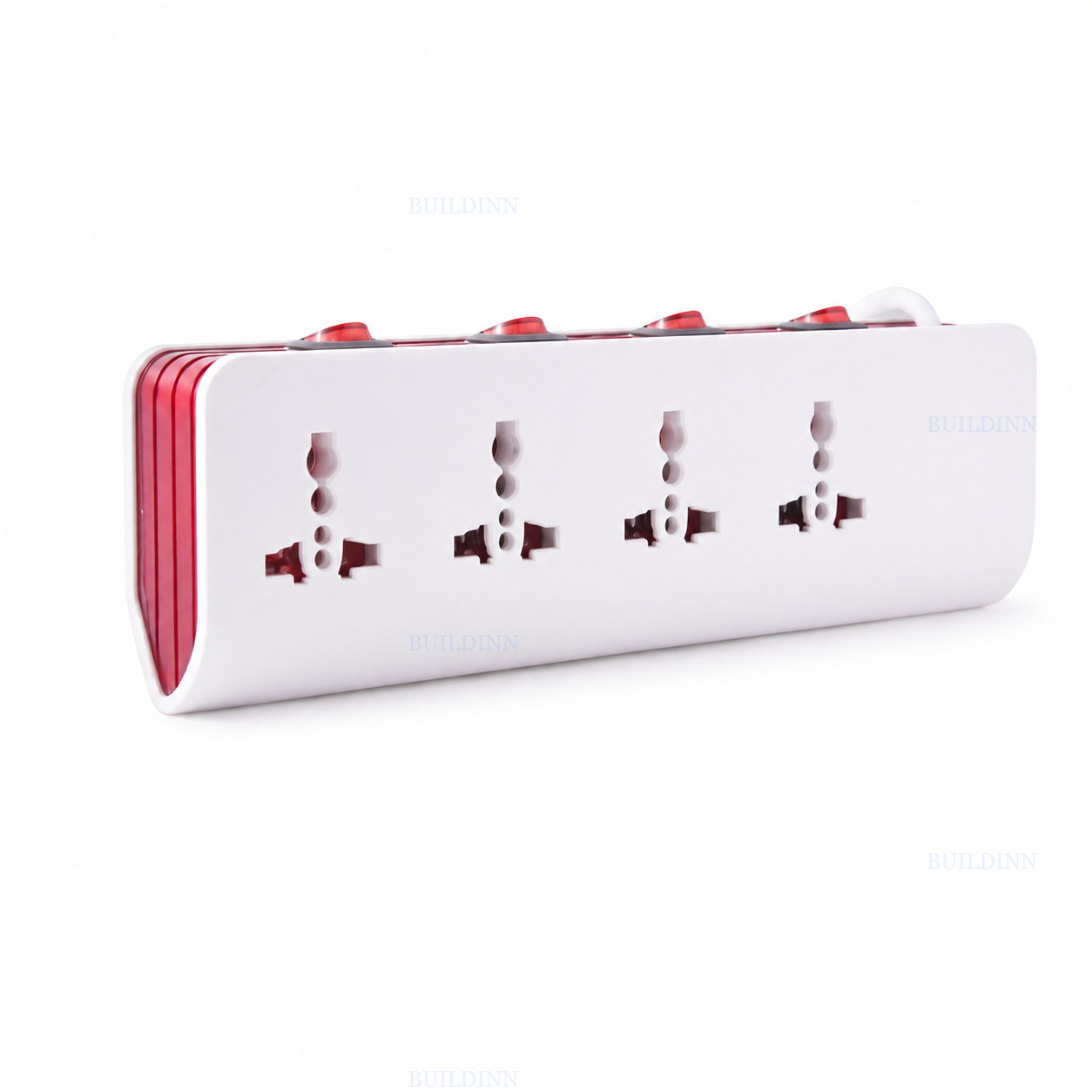 Maru 4-Socket Extension Board with Individual Switches – White & Red