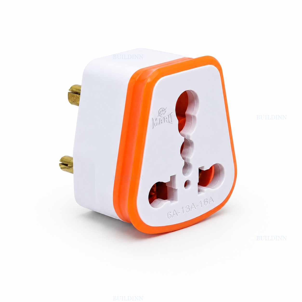 Maru 6A–16A Heavy-Duty Universal Multi-Plug Adapter with 3-Pin Plug – White & Orange