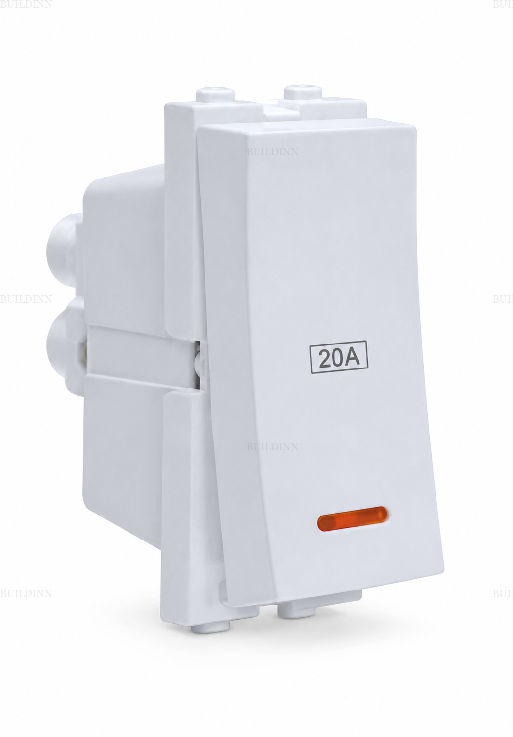Maru Mozac 20A 1-Way Modular Switch with Indicator – 1 Module, White