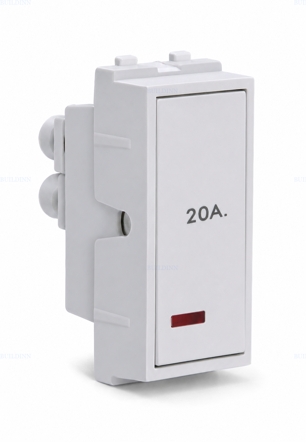 Maru Mozac 20A 1-Way Modular Switch with Red Indicator – 1M, White