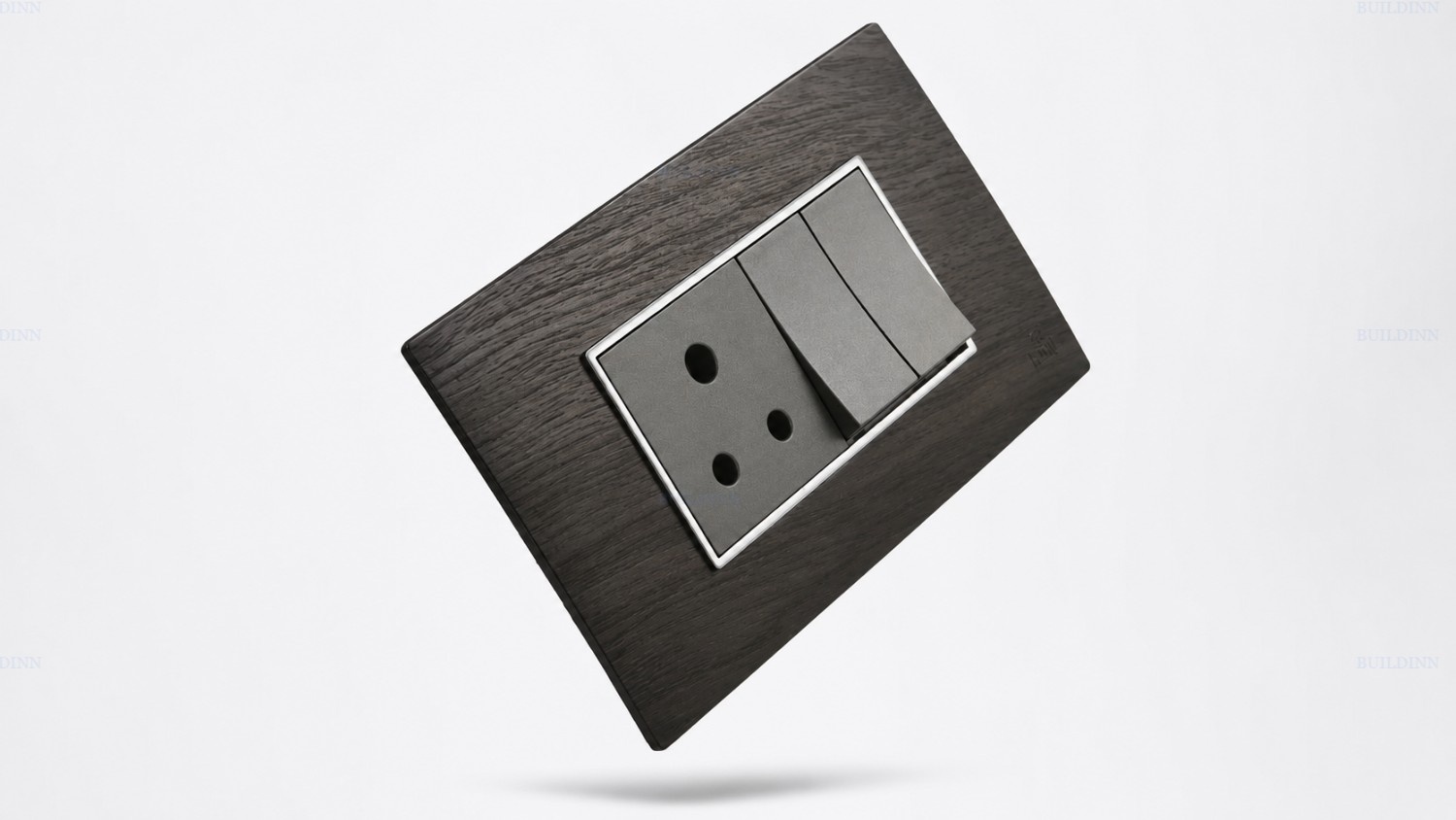 MARU Texture Series 6A 3-Pin Socket with 2 Modular Switches – Dark Wood Finish