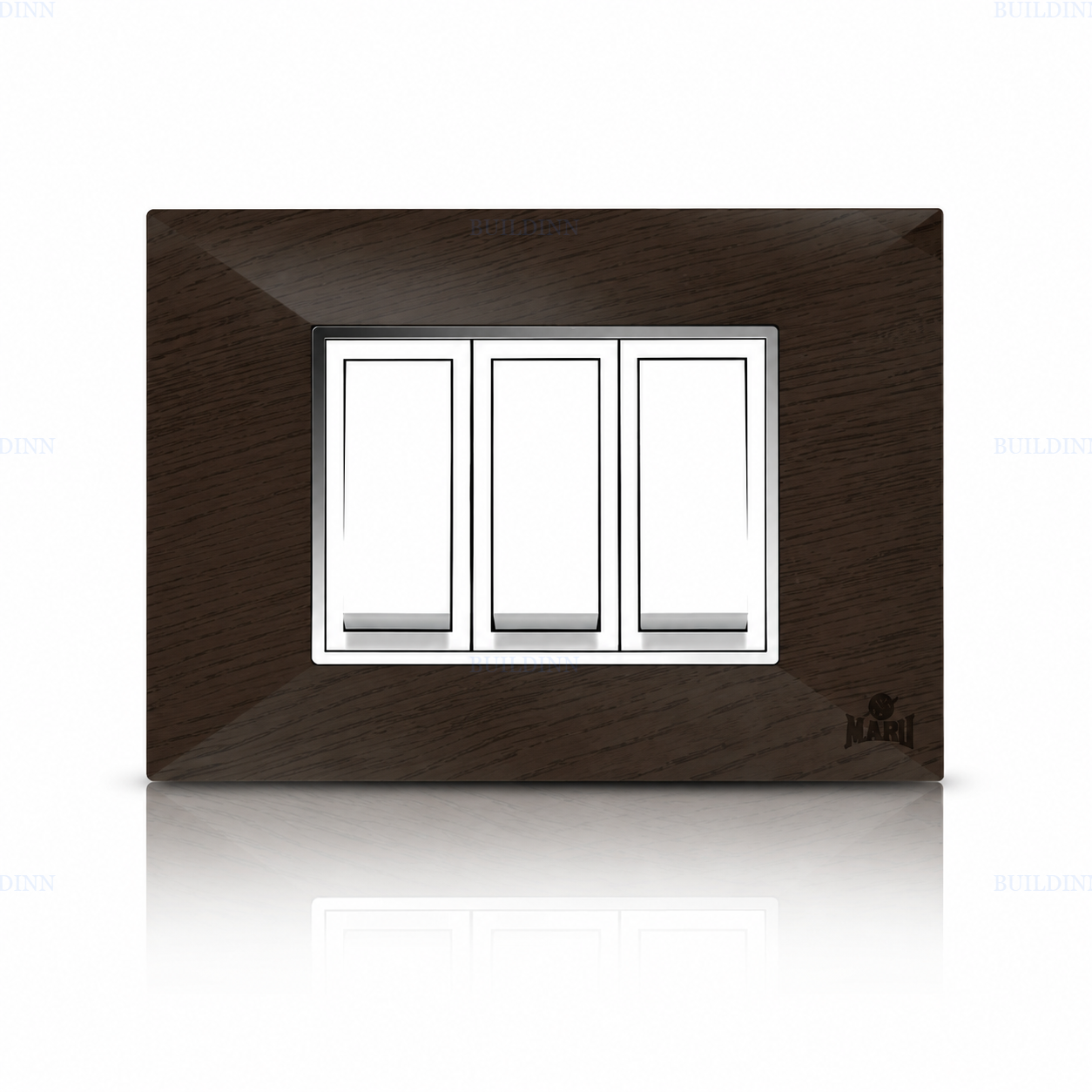 MARU Texture Wood Series 3-Switch Modular Plate with White Rocker Switches