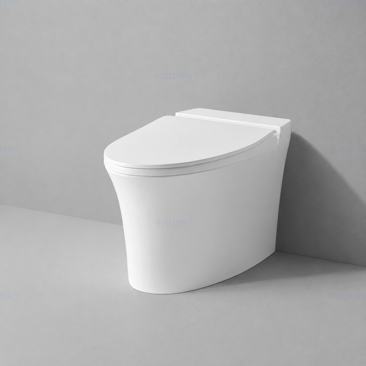 Premium Wall Hung Rimless Western Toilet | Ceramic Wall Mounted Water Closet with Soft Close Seat | Gloss White